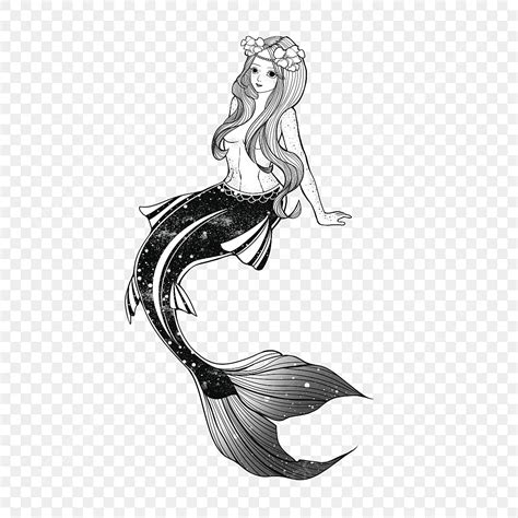 Mermaid Black And White Drawing