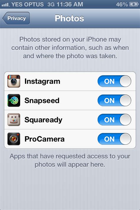 Procamera And New Iphone Ios 6 Privacy Settings Turning On Photo