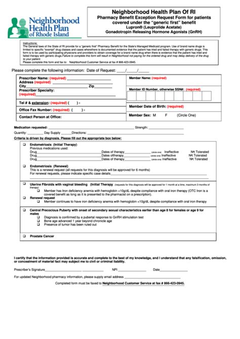pharmacy benefit exception request form neighborhood