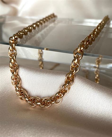 K Gold Plated Chain Necklace Gold Vintage Jewelry Herringbone