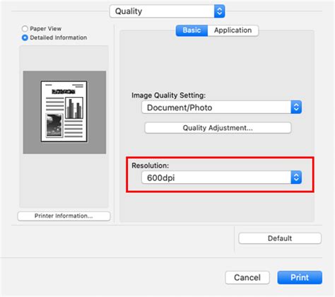 Specifying The Resolution For Printing Resolution