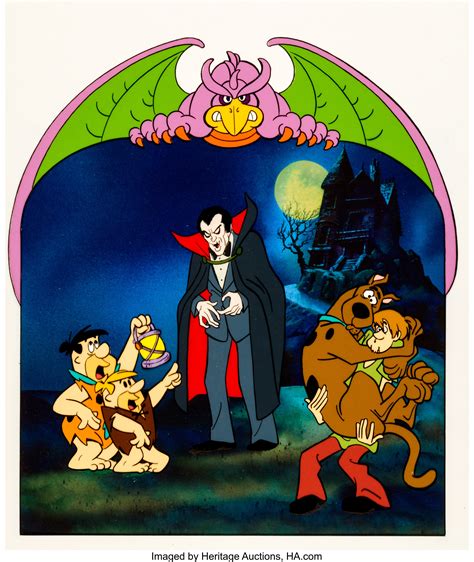 The Flintstones And Scooby Doo With Dracula Presentation Cel Set Up