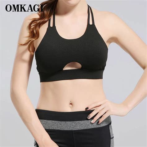 Omkagi Brand Sexy Women Halter Yoga Breathable Bra Strap Sport Bras Push Up Shockproof Sport Bra
