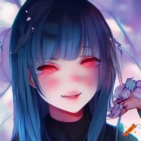 Aesthetic Anime Panda Woman With Closed Eyes And Blue Hair