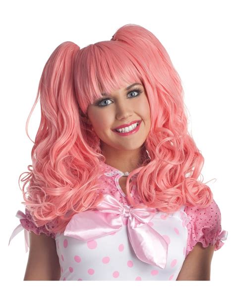 Pink Cosplay Wig With Pigtails Long Straight Costume Accessory