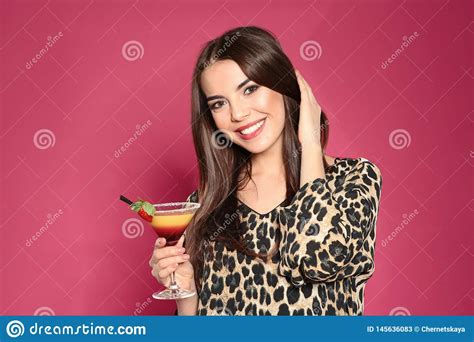 Beautiful Young Woman With Glass Of Martini Cocktail Stock Image Image Of Girl Beautiful