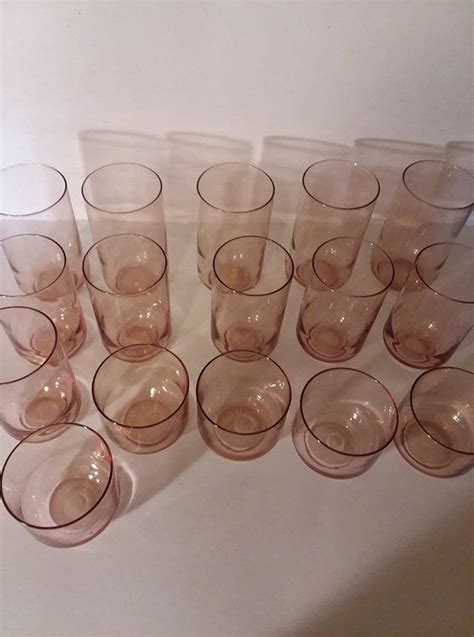 libbey glass pink blush set of 16 glasses pale rose drinking glasses vintage tumblers old