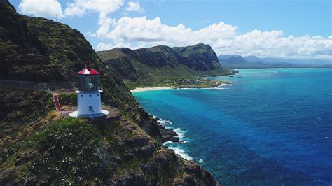 Aerial Of Makapuu Point Lightouse Oahu Hawaii Stock Video Footage 00