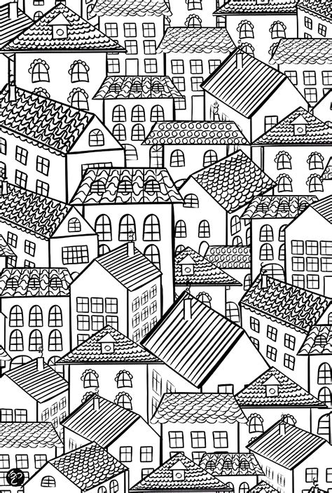 Architecture Village Roofs Architecture Adult Coloring Pages