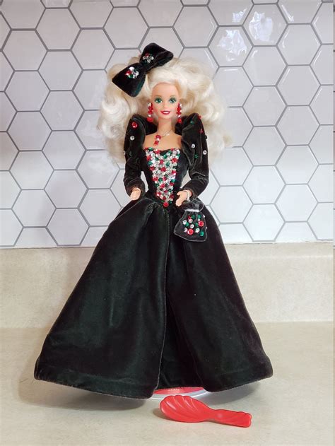 Vintage 1991 Mattel Happy Holidays Barbie With Stand Etsy Happy Holidays Barbie Holiday