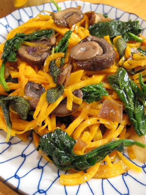 Butternut Squash Noodles With Spinach And Mushrooms Paleo Vegan