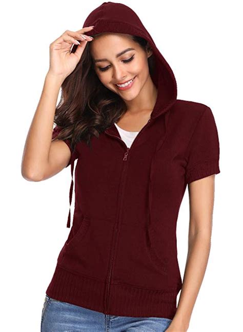 Miss Moly Womens Short Sleeve Hoodie Full Zip Up Cotton Slim Fit