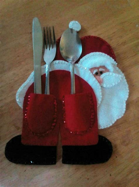 Sew Santa Knife Spoon And Fork Napkin Holder Christmas Felt Christmas
