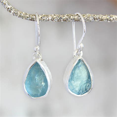 Aquamarine Gemstone Handmade Ladies Silver Earrings By Poppy Jewellery