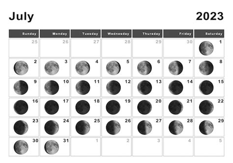 Julio 2023 Calendario Lunar Ciclos Lunares Fases Lunares Foto Premium