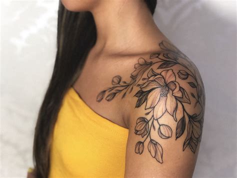 Magnolia Arm Tattoo Outer Bicep Tattoos Shoulder Tattoos For Women