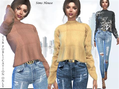 The Sims Resource Womens Sweater With A Long Sleeve Short
