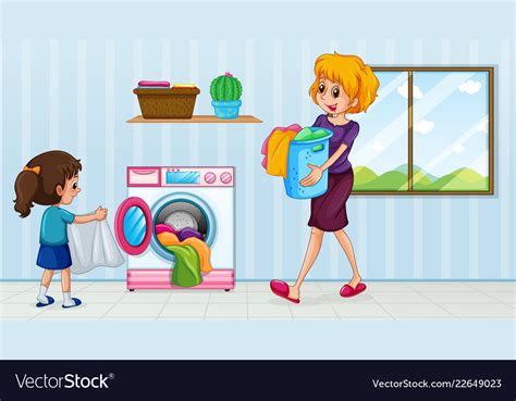 Mother And Daughter Doing Laundry Royalty Free Vector Image