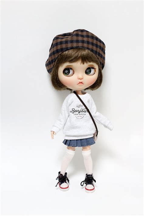 Blythe Pullip Doll Clothes Brown Checked Beret Hat Etsy