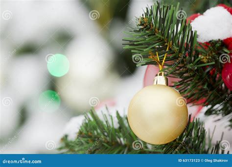 Christmas Balls Hanging On A Snowy Christmas Tree Stock Image Image