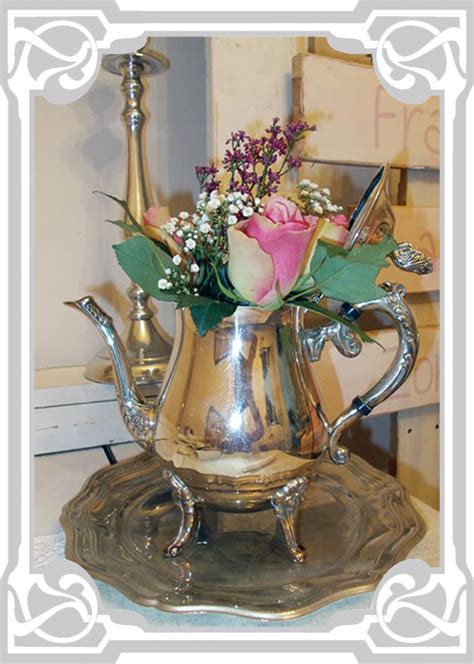 Flowers In Silver Teapots Tea Party Centerpieces Bridal Shower Tea