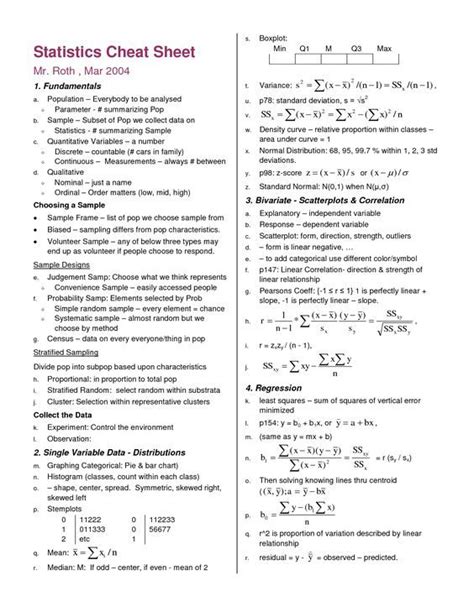 Statistics Cheat Sheet Statistics Symbols Statistics Notes