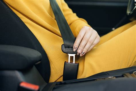 Woman Hand Fastening Car Safety Seat Belt Protection Road Safety Snap Driving Driver Fastening