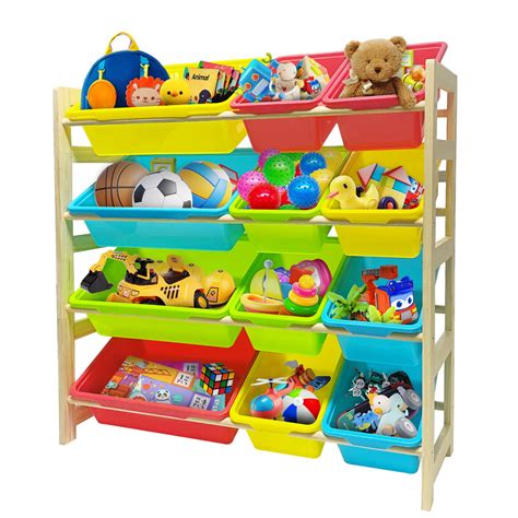 Olizee Kids Toy Storage Organizer With 12 Plastic Storage Bins Solid