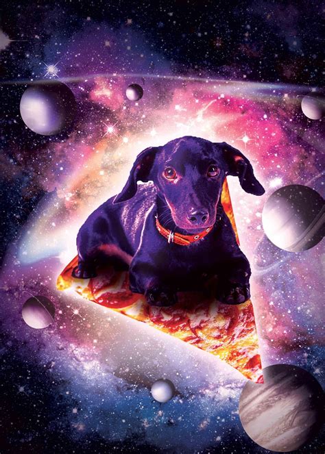 Galaxy Dog Riding Pizza Poster By Random Galaxy Displate