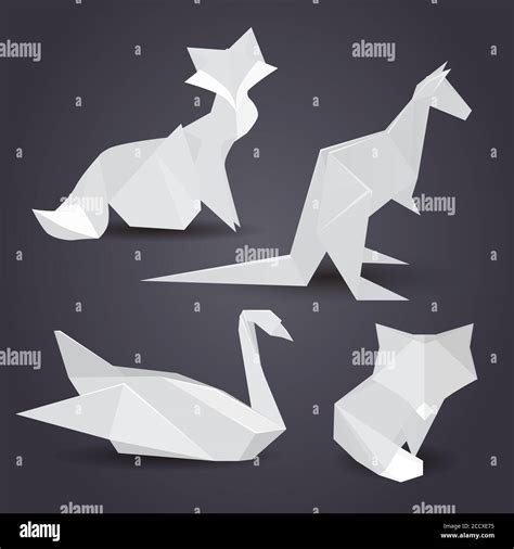 Set Of Paper Origami Figures Of Animals Vector Element For Your