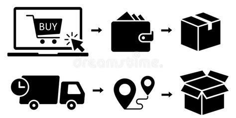 Click And Collect Order Vector Icons Set Online Order Delivery Truck