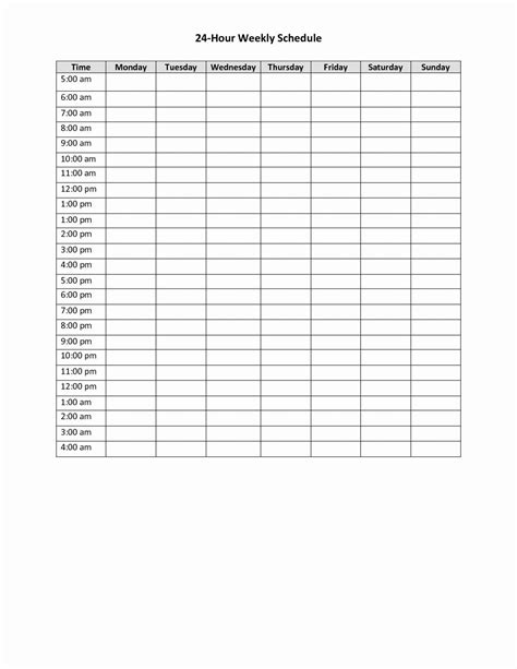 Hour Printable Schedule