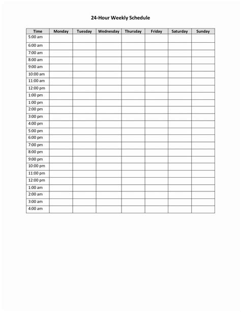 Free 7 Day 24 Hour Schedule - Example Calendar Printable