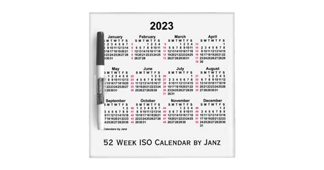 2023 White 52 Week Iso Calendar By Janz Dry Erase Board Zazzle