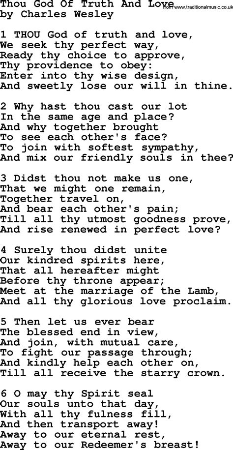 Thou God Of Truth And Love By Charles Wesley Hymn Lyrics