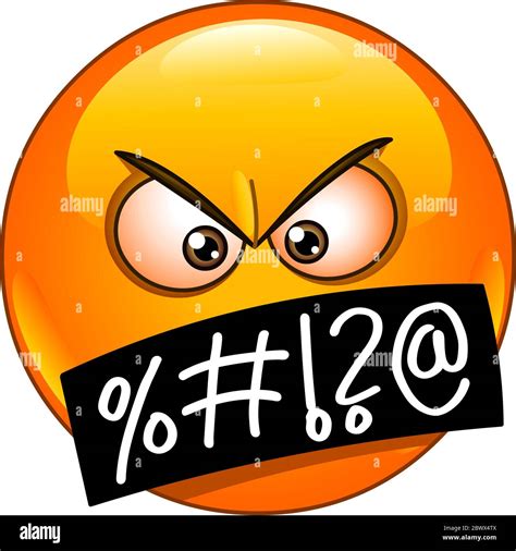 Angry Emoticon Face With Grawlixes Symbols On Mouth Stock Vector Image