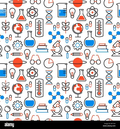 Science Seamless Pattern Background With Outline Icons For Scientific