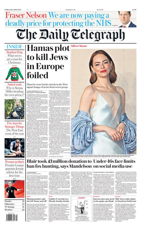 Daily Telegraph Front Page 15th Of December 2023 Tomorrow S Papers Today