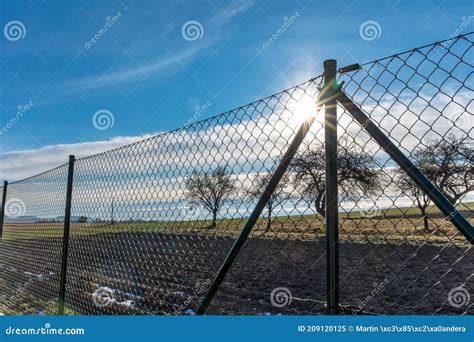 Green Wire Fence Private Property Fence Around The Garden Stock Image