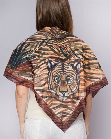 Tiger Hand Painted Silk Scarf Tiger Head Square Silk Scarf Etsy In