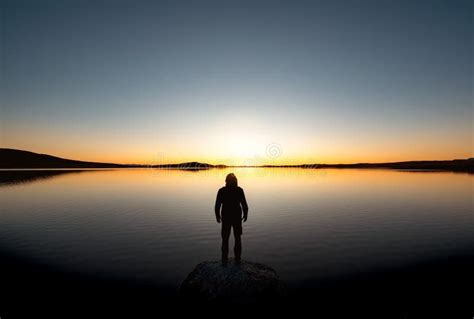 Lonely Man Silhouette On Sunset Stock Image Image Of Silhouette