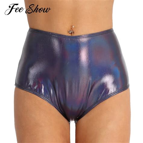 buy women sexy shiny metallic patent leather booty shorts panties back zipper