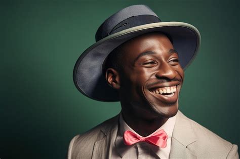 Premium Ai Image A Man Wearing A Hat And A Bow Tie Smiles At The Camera