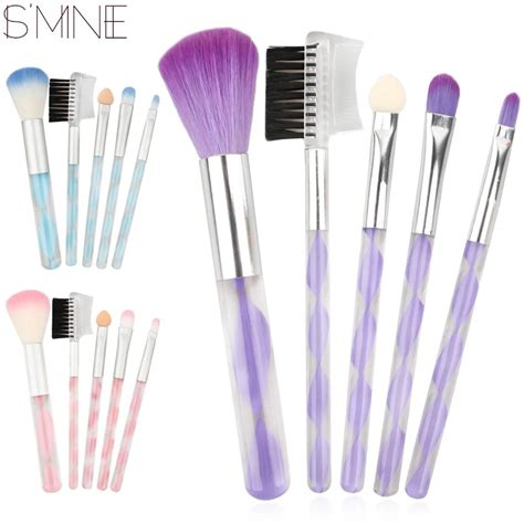 Ismine 5 Pcs Makeup Brushes Set Purple Blue Pink Nylon Hair Acrylic