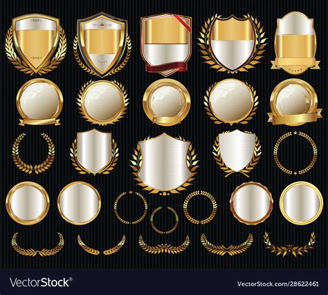 Golden Shields Laurel Wreaths And Badges Vector Image
