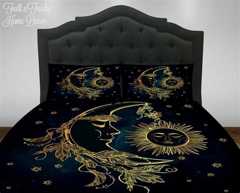 Celestial Bedding Comforter Or Duvet Cover Dark Navy And Gold Moon