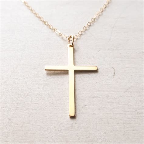 Skinny Cross Necklace In Gold Filled Large Cross Pendant Etsy
