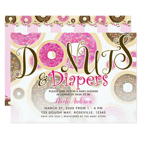 Donuts And Diapers Pink Sprinkles Baby Shower Invitation