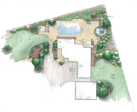Incorporate a private walkway within your landscape plan and end with a bench to sit and enjoy the. Backyard pool and patio with lawn and flower bed planting ...