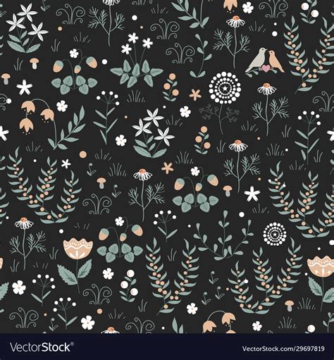 Floral Seamless Pattern With Meadow Plants Vector Image